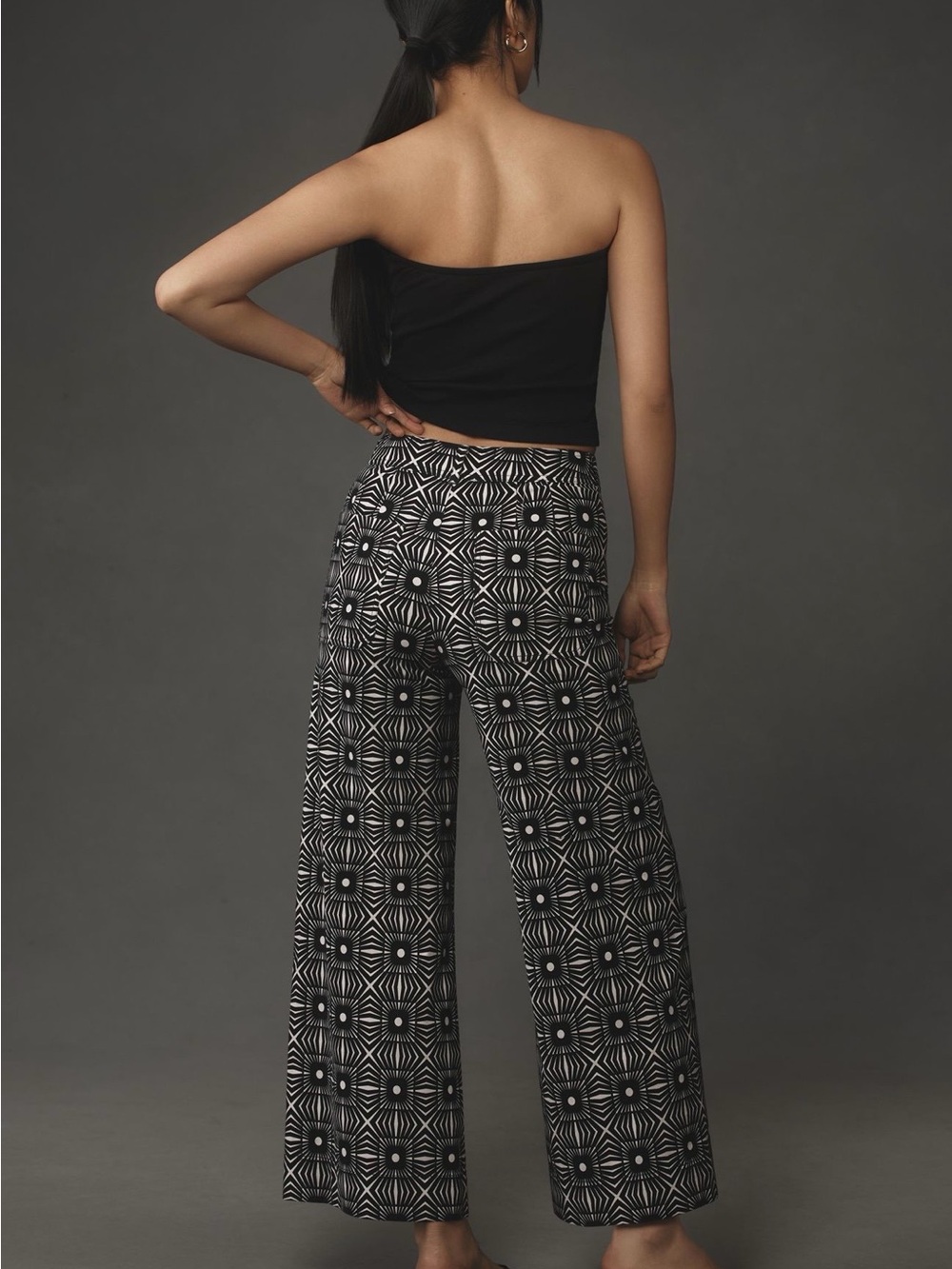 Maeve Black & White Geometric Wide-Leg Pants